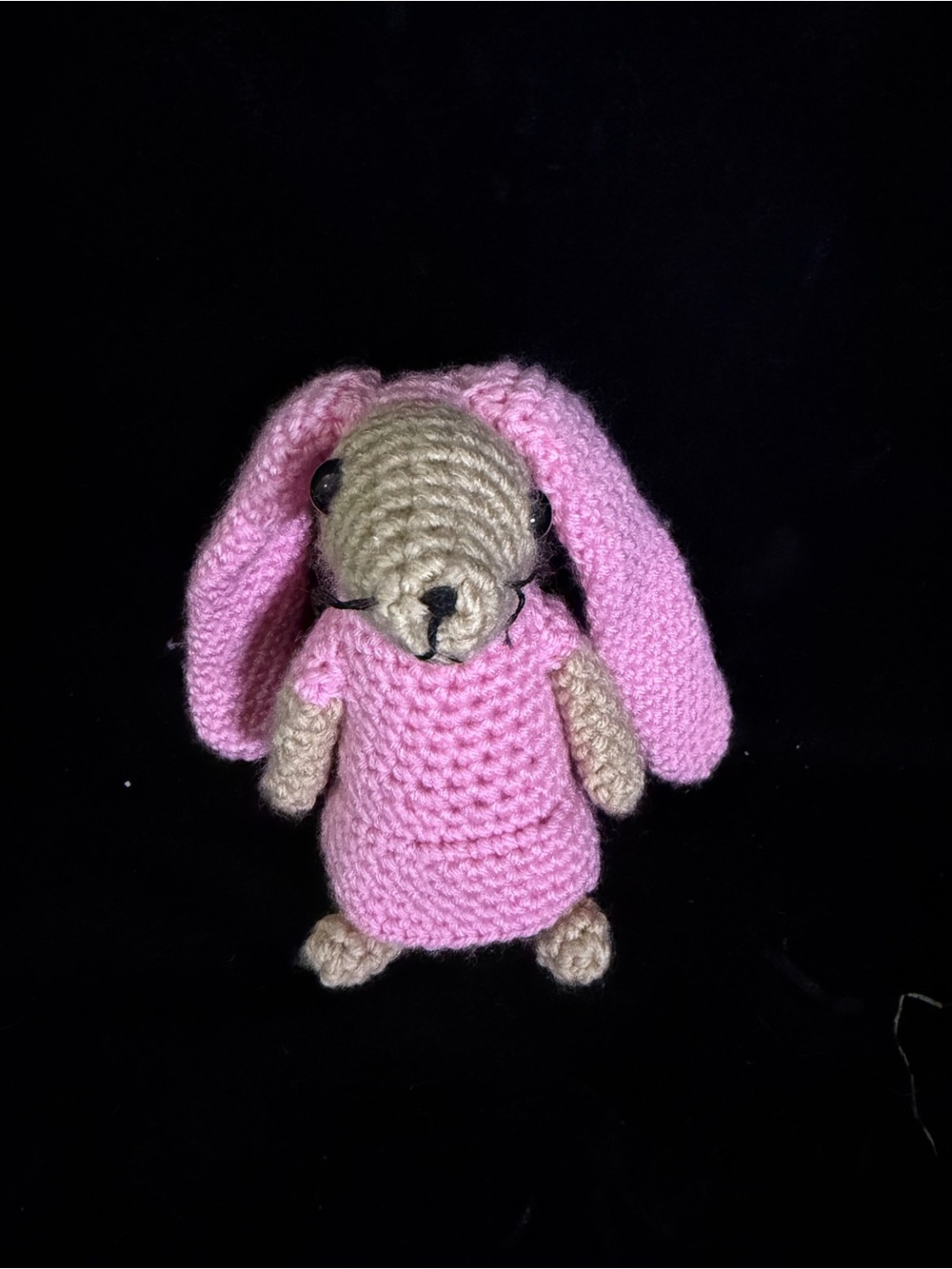 Handmade Pink Crochet Bunny Plush.